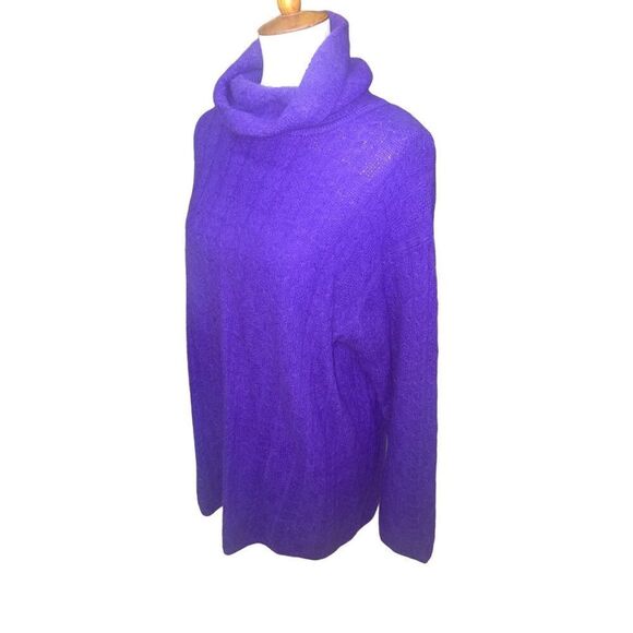 Jeanne Pierre Purple  Long Sleeve Turtleneck Wool & Angora Cable Knit Sweater Si - Picture 7 of 9
